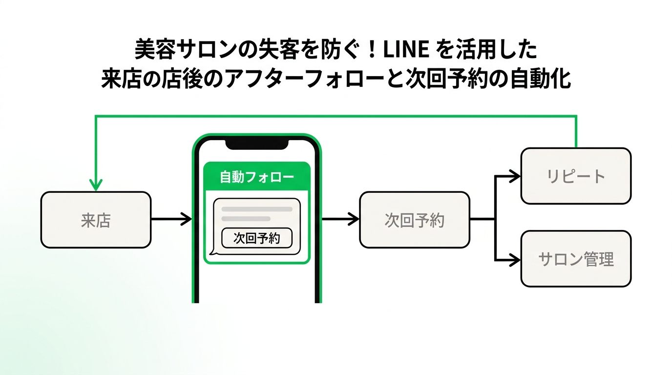 Flowchart illustrating the automated after-sales follow-up and next booking process using LINE Mini App in a beauty salon