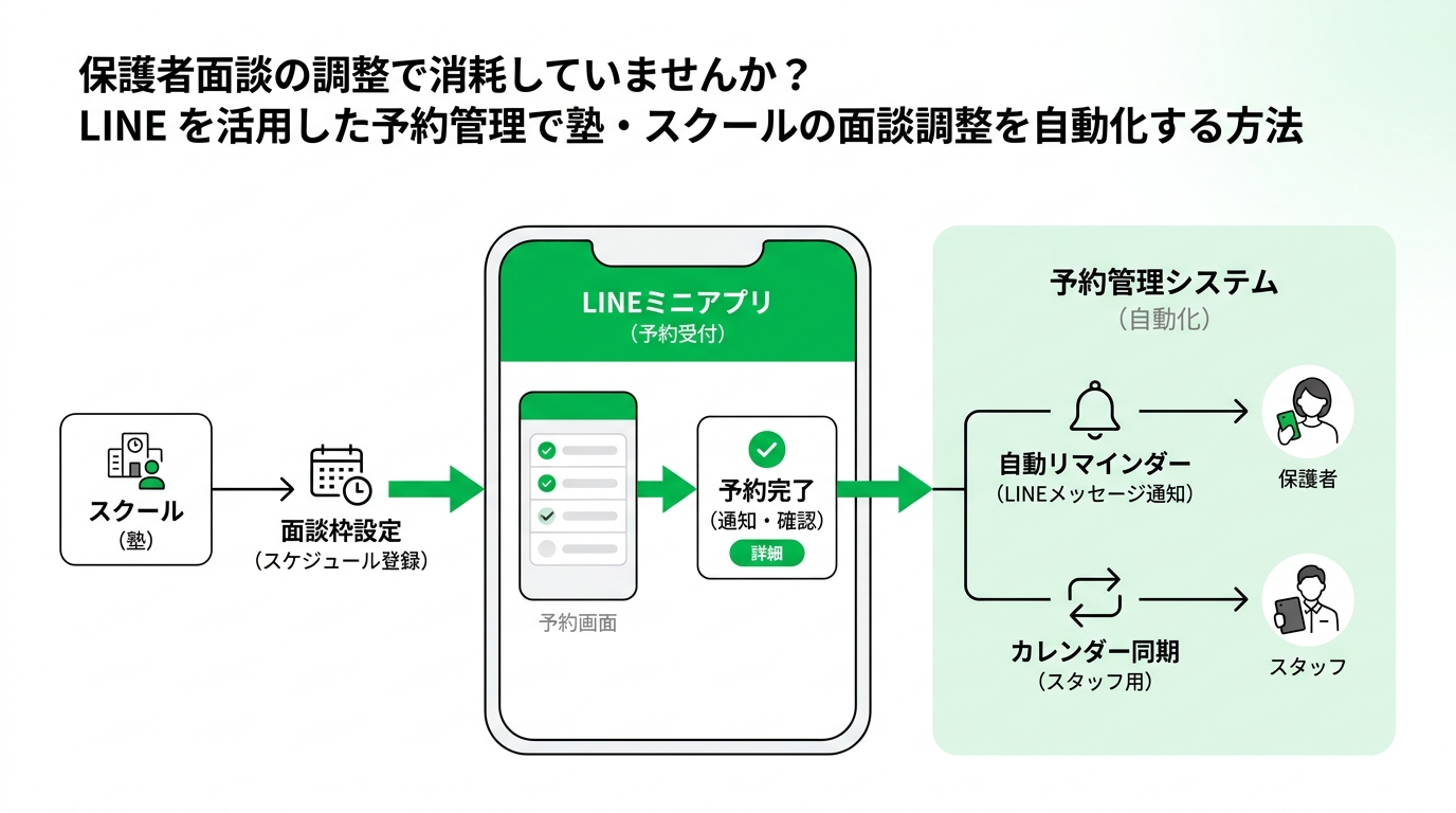 Flowchart of automated reservation and reminder system via LINE mini app for cram schools
